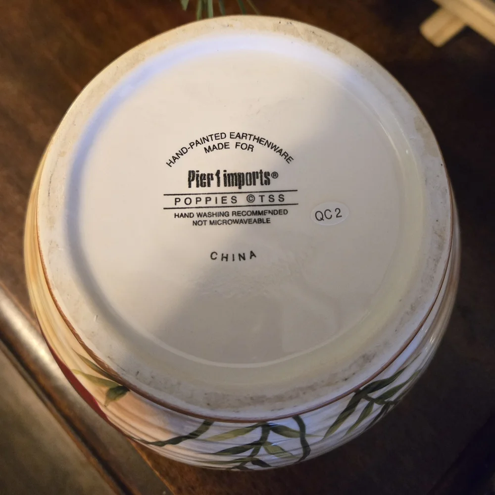 Pier 1 Imports Poppies Vase Hand-Painted Floral Earthenware 7”